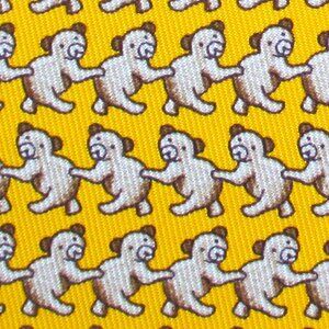 100% REAL HERMES TIE ~ YELLOW w FUN GRATEFUL DEAD LINE DANCING BEARS XL